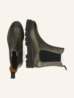 Leder-Chelsea-Boots in Khaki