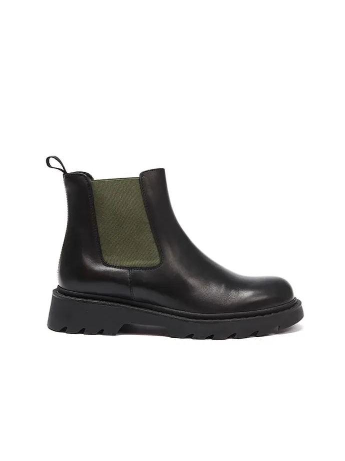 Leder-Chelsea-Boots in Schwarz/ Khaki