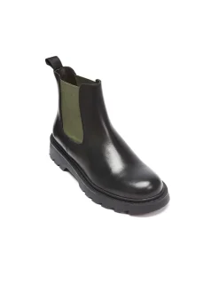 Leder-Chelsea-Boots in Schwarz/ Khaki