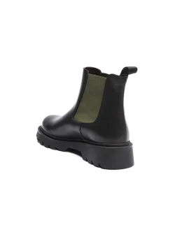 Leder-Chelsea-Boots in Schwarz/ Khaki