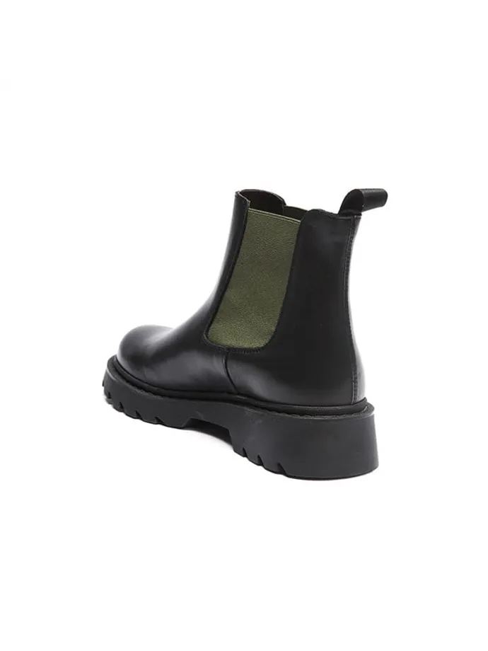 Leder-Chelsea-Boots in Schwarz/ Khaki