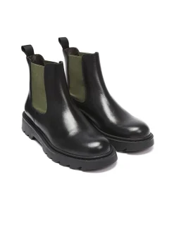 Leder-Chelsea-Boots in Schwarz/ Khaki
