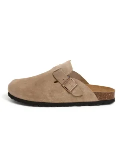 Leder-Clogs in Beige