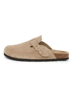 Leder-Clogs in Beige