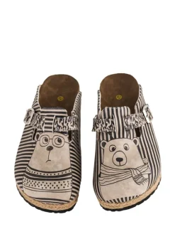 Leder-Clogs in Braun/ Bunt