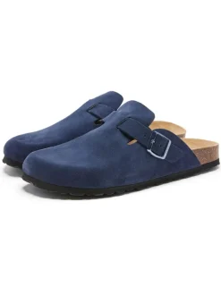Leder-Clogs in Dunkelblau