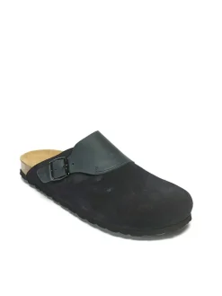 Leder-Clogs in Dunkelblau