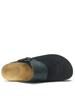 Leder-Clogs in Dunkelblau