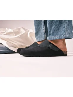 Leder-Clogs in Dunkelblau