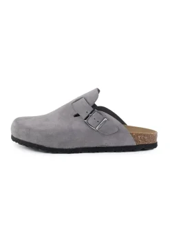 Leder-Clogs in Grau