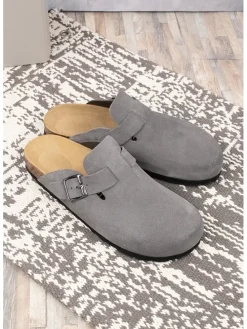 Leder-Clogs in Grau