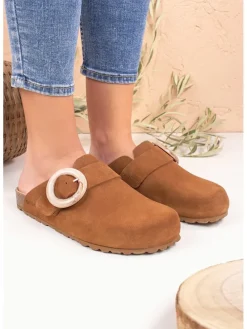 Leder-Clogs in Hellbraun