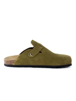 Leder-Clogs in Khaki