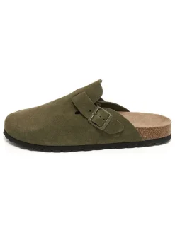Leder-Clogs in Khaki