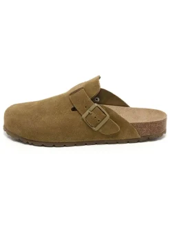 Leder-Clogs in Oliv