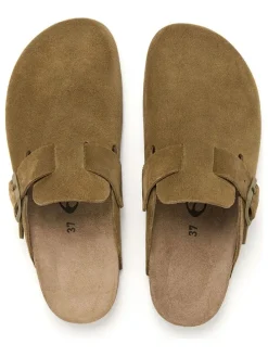 Leder-Clogs in Oliv