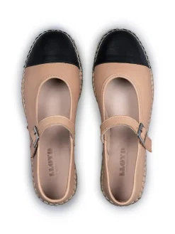 Leder-Espandrilles in Beige/ Schwarz