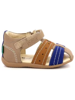 Leder-Halbsandalen "Bigbazar 2" in Beige/ Blau/ Hellbraun