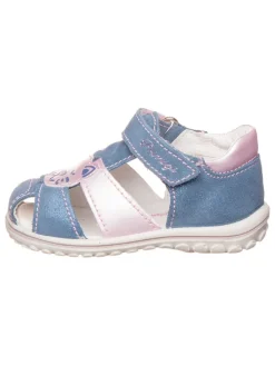 Leder-Halbsandalen in Blau/ Rosa