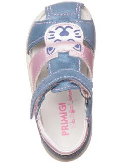 Leder-Halbsandalen in Blau/ Rosa