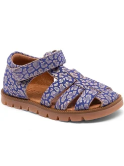 Leder-Halbsandalen in Blau/ Rosa