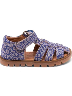 Leder-Halbsandalen in Blau/ Rosa