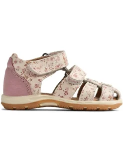 Leder-Halbsandalen in Creme/ Rosa