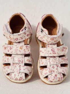 Leder-Halbsandalen in Creme/ Rosa