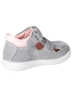 Leder-Halbsandalen in Grau/ Rosa