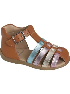 Leder-Halbsandalen in Hellbraun