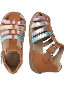 Leder-Halbsandalen in Hellbraun