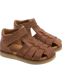 Leder-Halbsandalen in Hellbraun