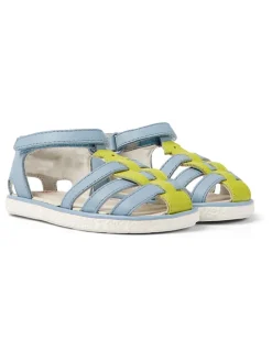 Leder-Halbsandalen in Hellblau/ Grün