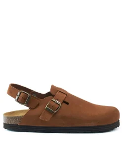 Leder-Halbsandalen in Hellbraun