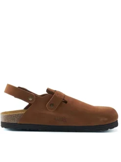 Leder-Halbsandalen in Hellbraun