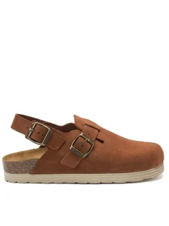 Leder-Halbsandalen in Hellbraun