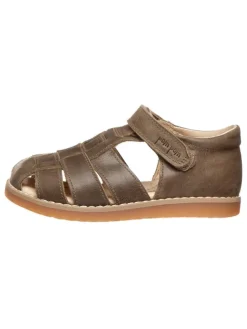 Leder-Halbsandalen in Khaki