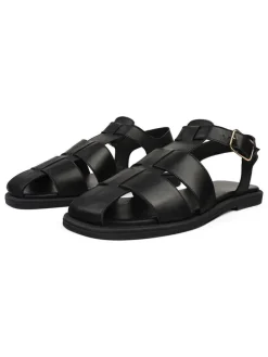 Leder-Halbsandalen in Schwarz