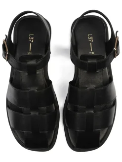 Leder-Halbsandalen in Schwarz