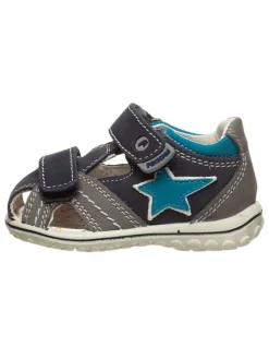 Leder-Halbsandalen in Taupe/ Dunkelblau