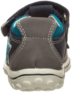 Leder-Halbsandalen in Taupe/ Dunkelblau