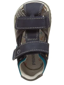 Leder-Halbsandalen in Taupe/ Dunkelblau