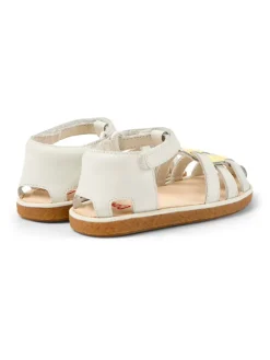 Leder-Halbsandalen in Weiß/ Gelb