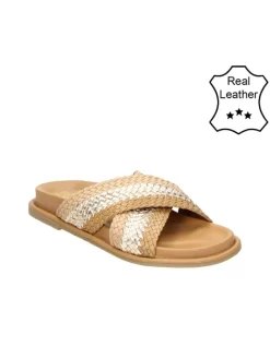 Leder-Hausschuhe in Beige/ Hellbraun