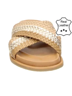 Leder-Hausschuhe in Beige/ Hellbraun