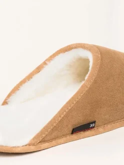 Leder-Hausschuhe "Maha" in Hellbraun