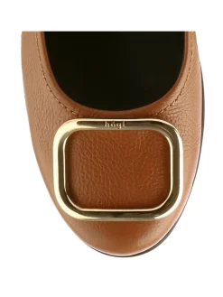 Leder-Keilballerinas in Hellbraun