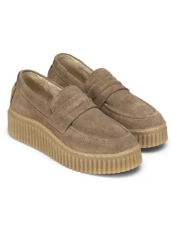 Leder-Keilmokassins in Taupe