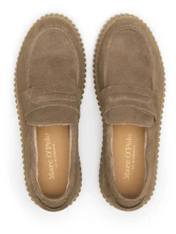 Leder-Keilmokassins in Taupe