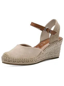 Leder-Keilpumps in Beige